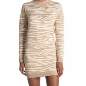 Wayf Intarsia Zebra Print Sweater Dress In Beige Zebra Size M. NWOT